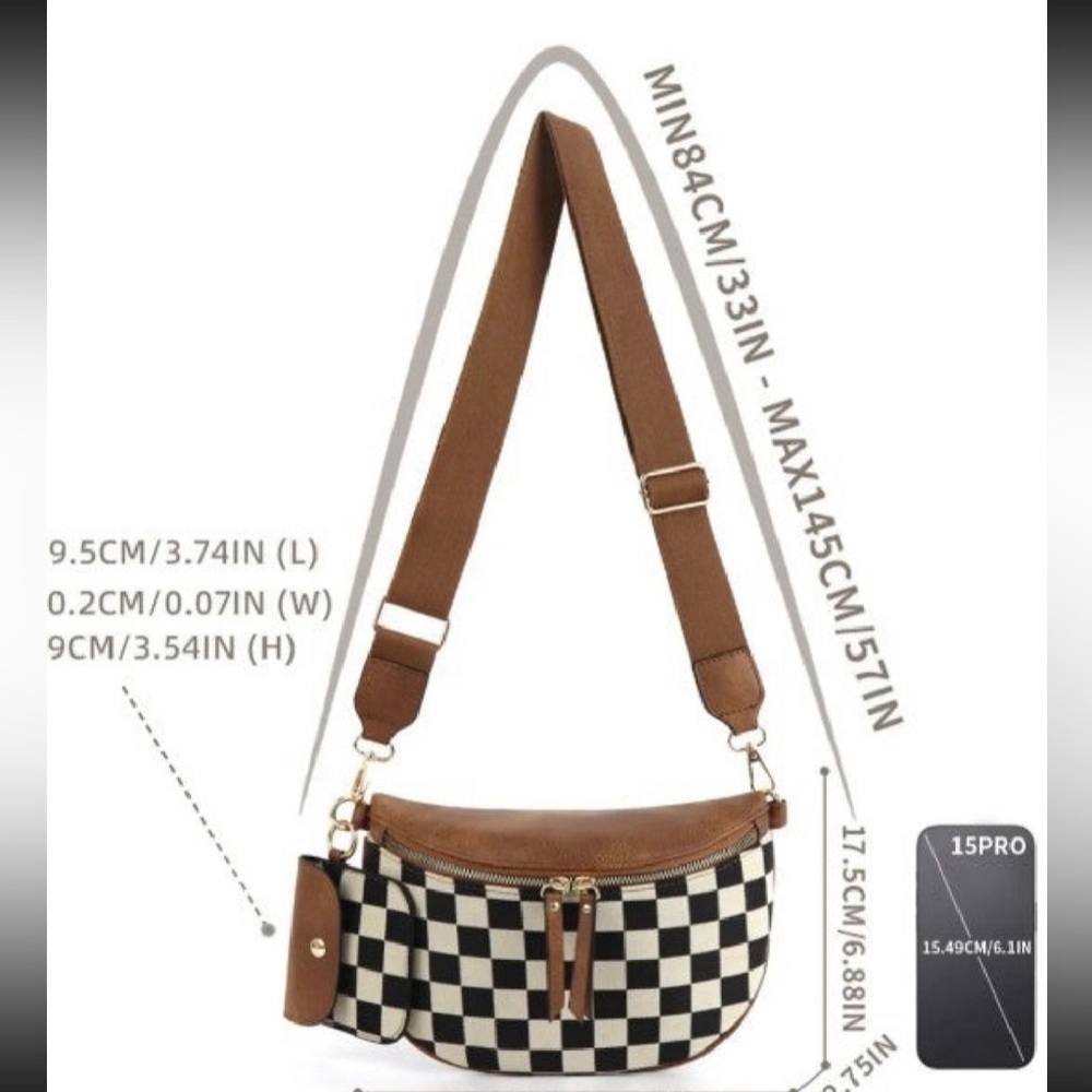 Zenana Outfitters Brown and Black Checkered Crossbody Bag - Picture 2 of 3